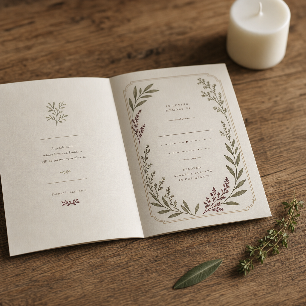 Botanical Funeral Program Template — Editable bifold order of service