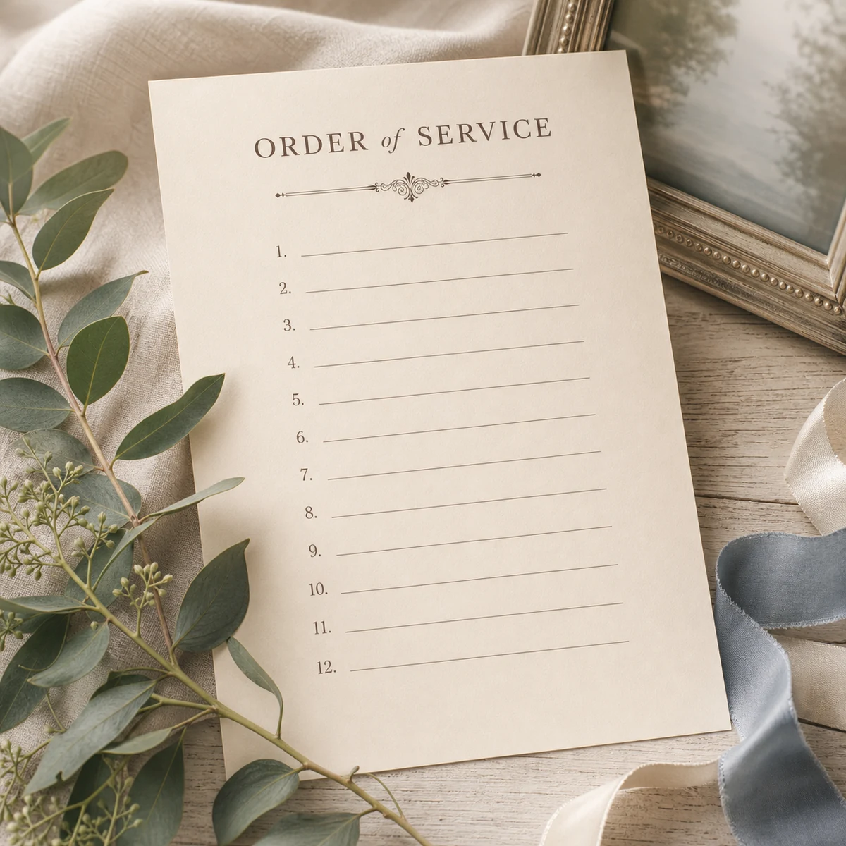 Funeral Order of Service Insert — Single-page service order with speaker fields